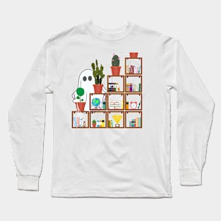 Bookshelf Ghost Long Sleeve T-Shirt